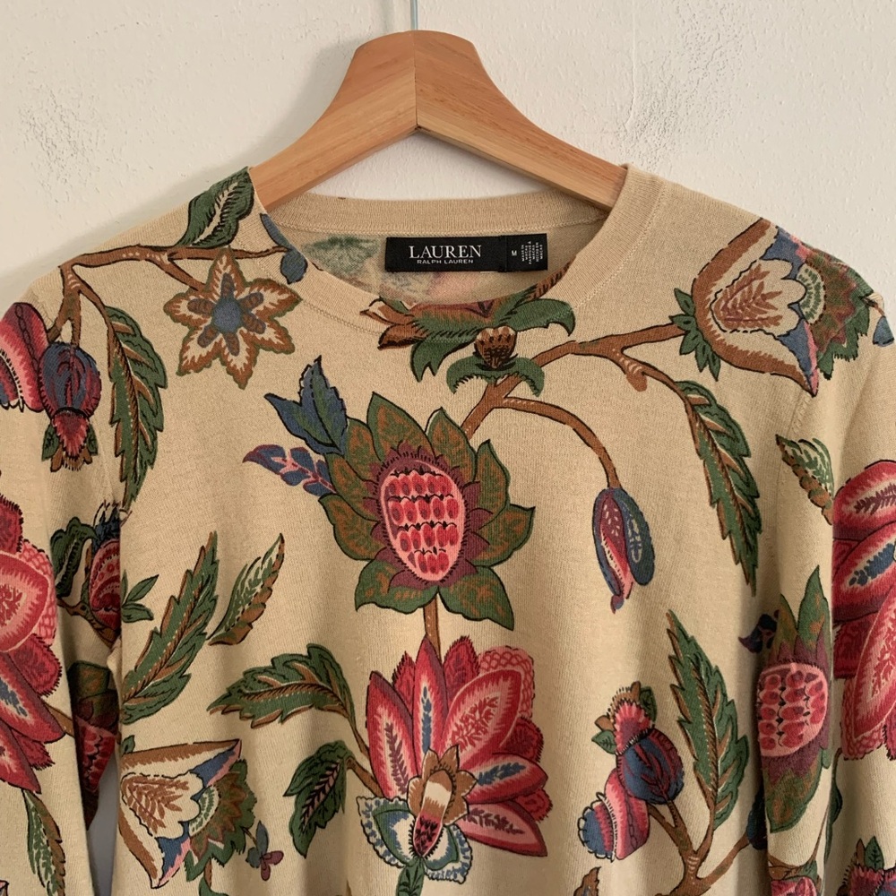 Lauren Ralph Lauren Women's Floral Cotton-Blend Sweater Size M - Picture 4 of 10